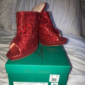 Ruby red beaded heels size 11 brand new with box
